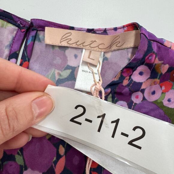 Hutch Top‎ Womens Large Purple Lavender Watercolor Whimsy Floral Davy Blouse - Picture 6 of 10